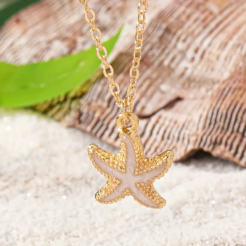 Collar Estrella de Mar Océano Azul en Oro