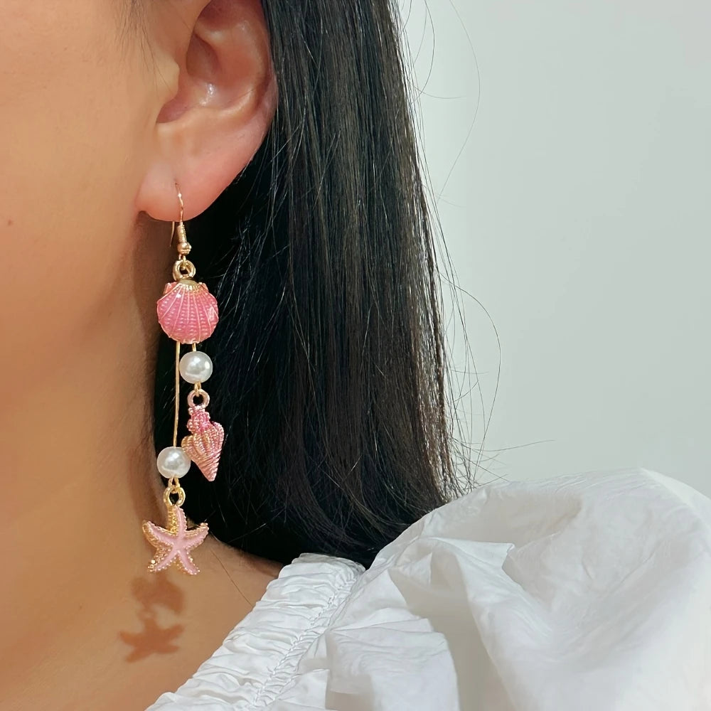 Pendientes Elegantes Concha Estrella y Caracola de Mar