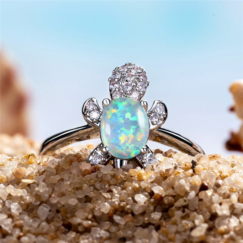 Anillo ajustable de plata 925 con ópalo en forma de tortuga