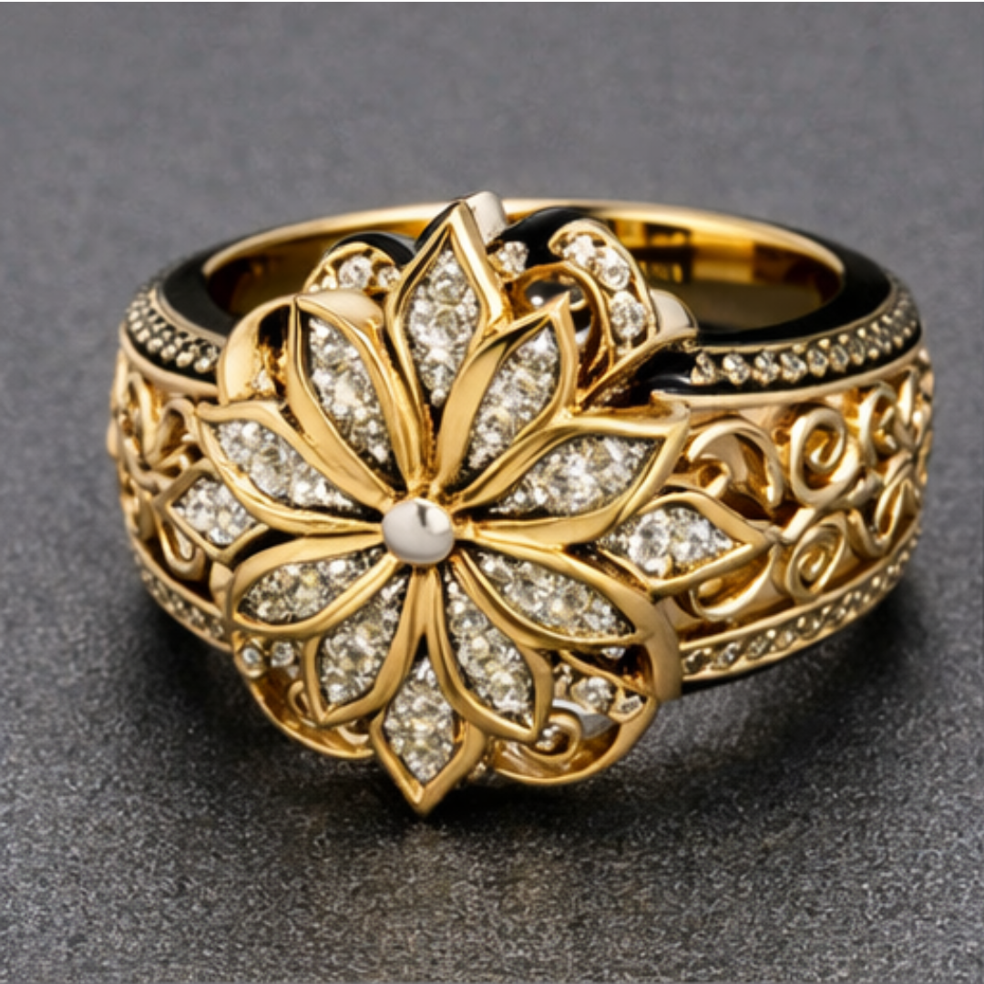 Anillo Flor Ornada de Oro