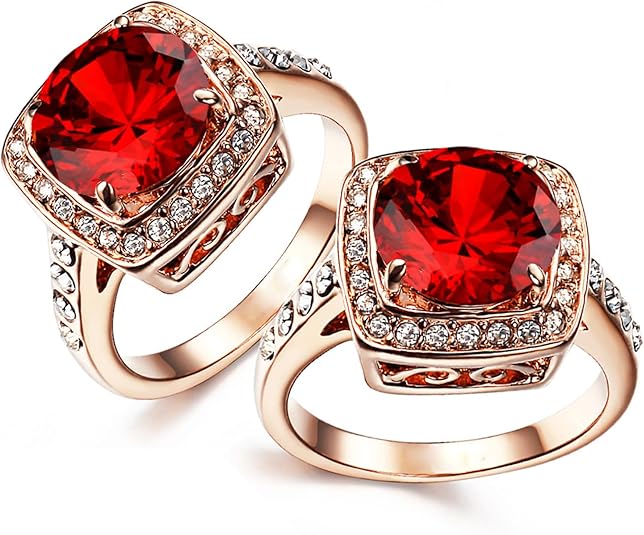 Anillo llamativo halo de rubí | Oro rosado