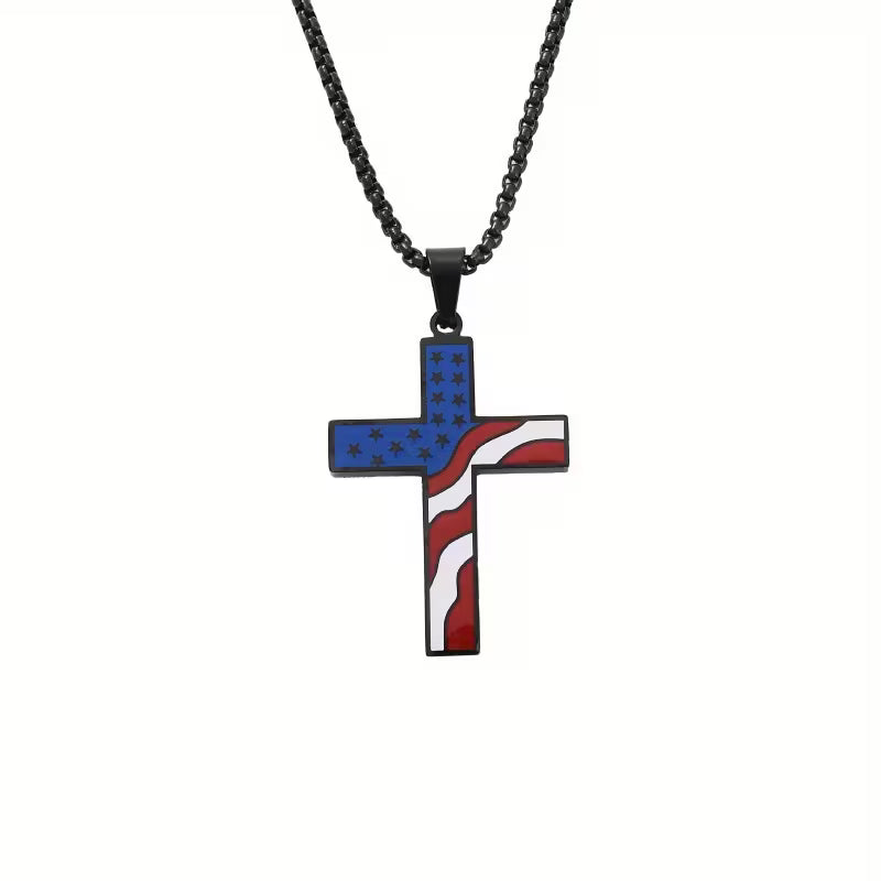 Collar colgante Cruz bandera americana