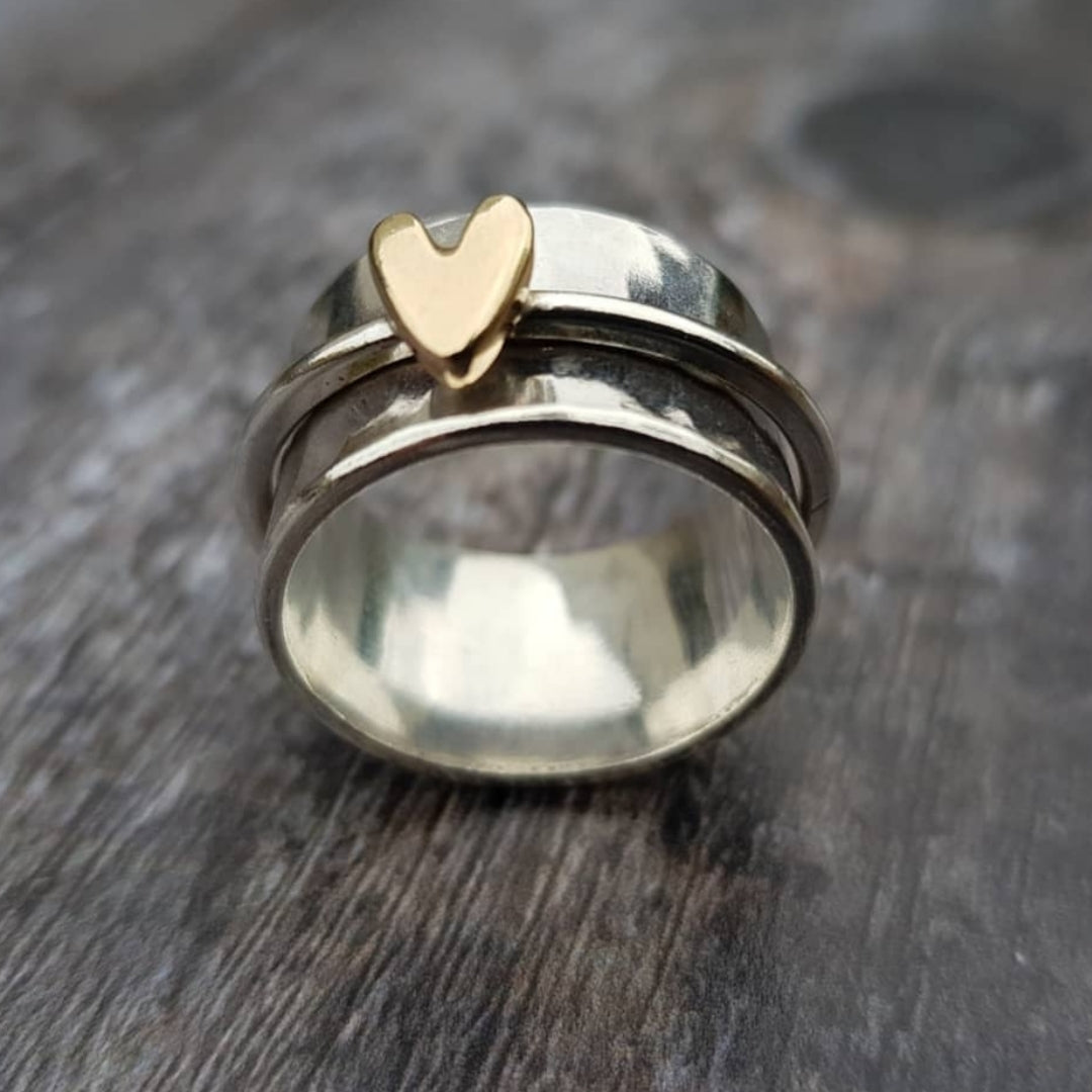 Alma - Anillo corazón plateado con baño de oro