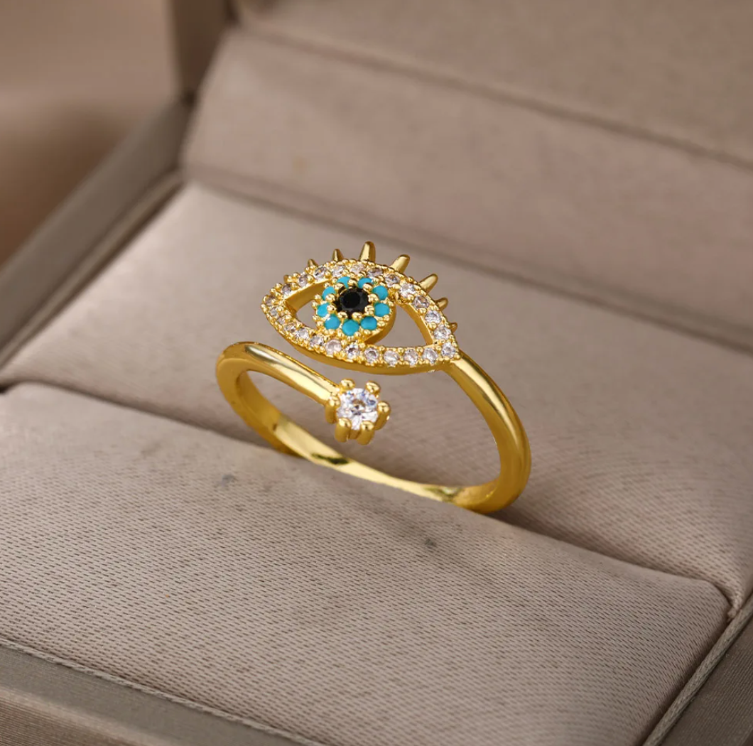 Anillo chapado en oro de 18 quilates contra el mal de ojo