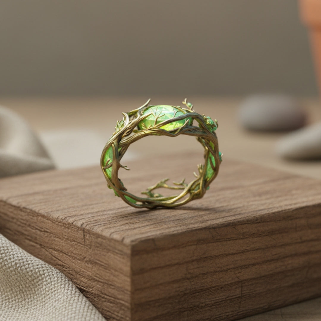 Anillo natural de ópalo verde