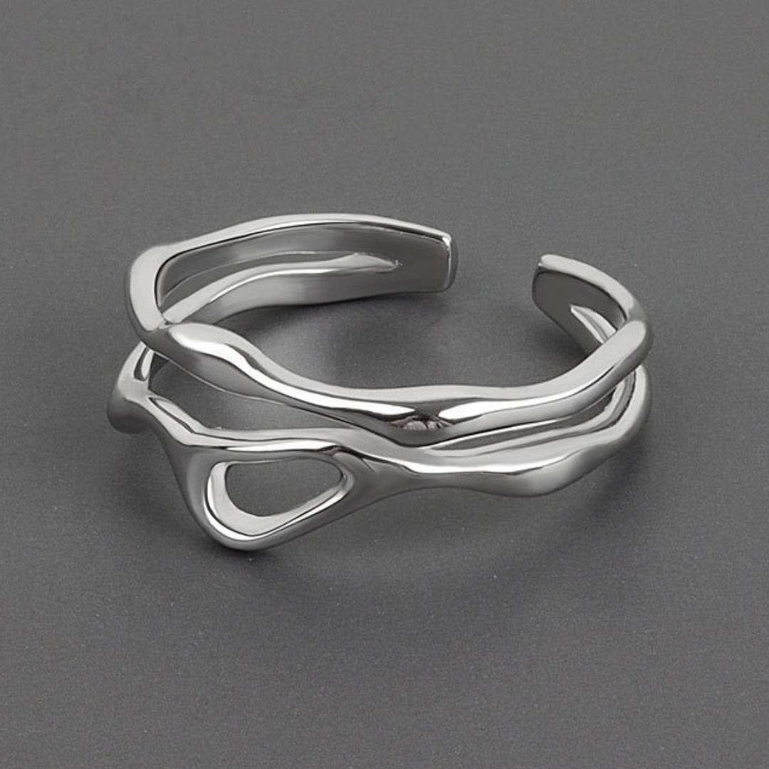 Anillo ajustable de plata 925 en forma de rama de árbol