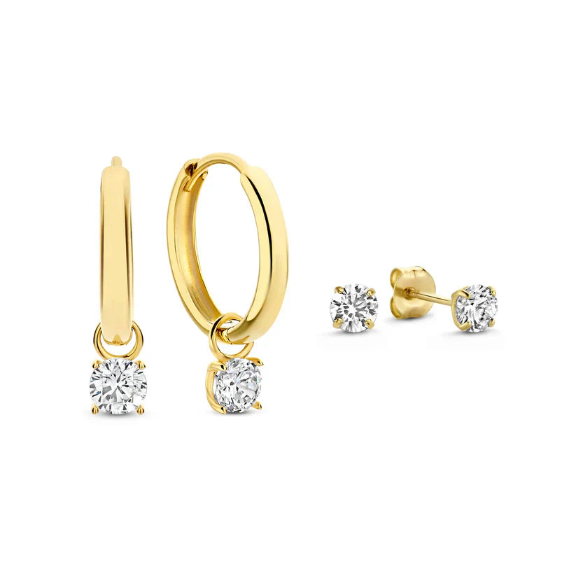 Set de pendientes de piedra Larmes de Lune | Oro blanco