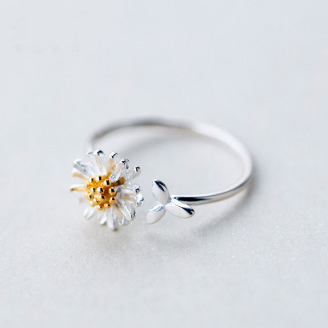 Anillo ajustable de plata 925 con margaritas