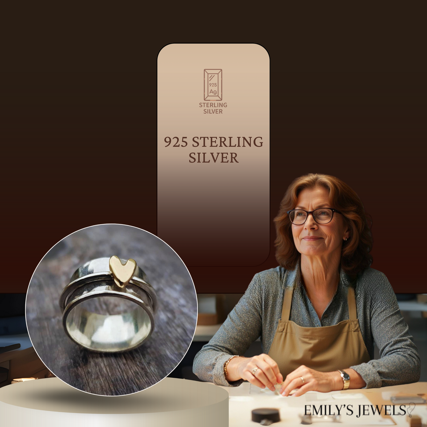 Alma - Anillo corazón plateado con baño de oro