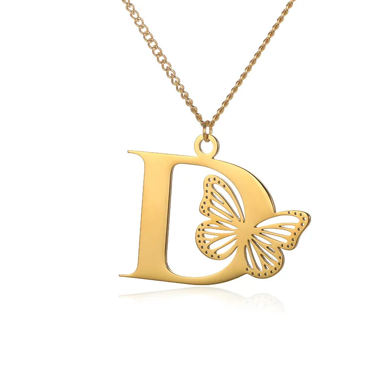 Cadena de iniciales dorada de 18 quilates con elegante mariposa
