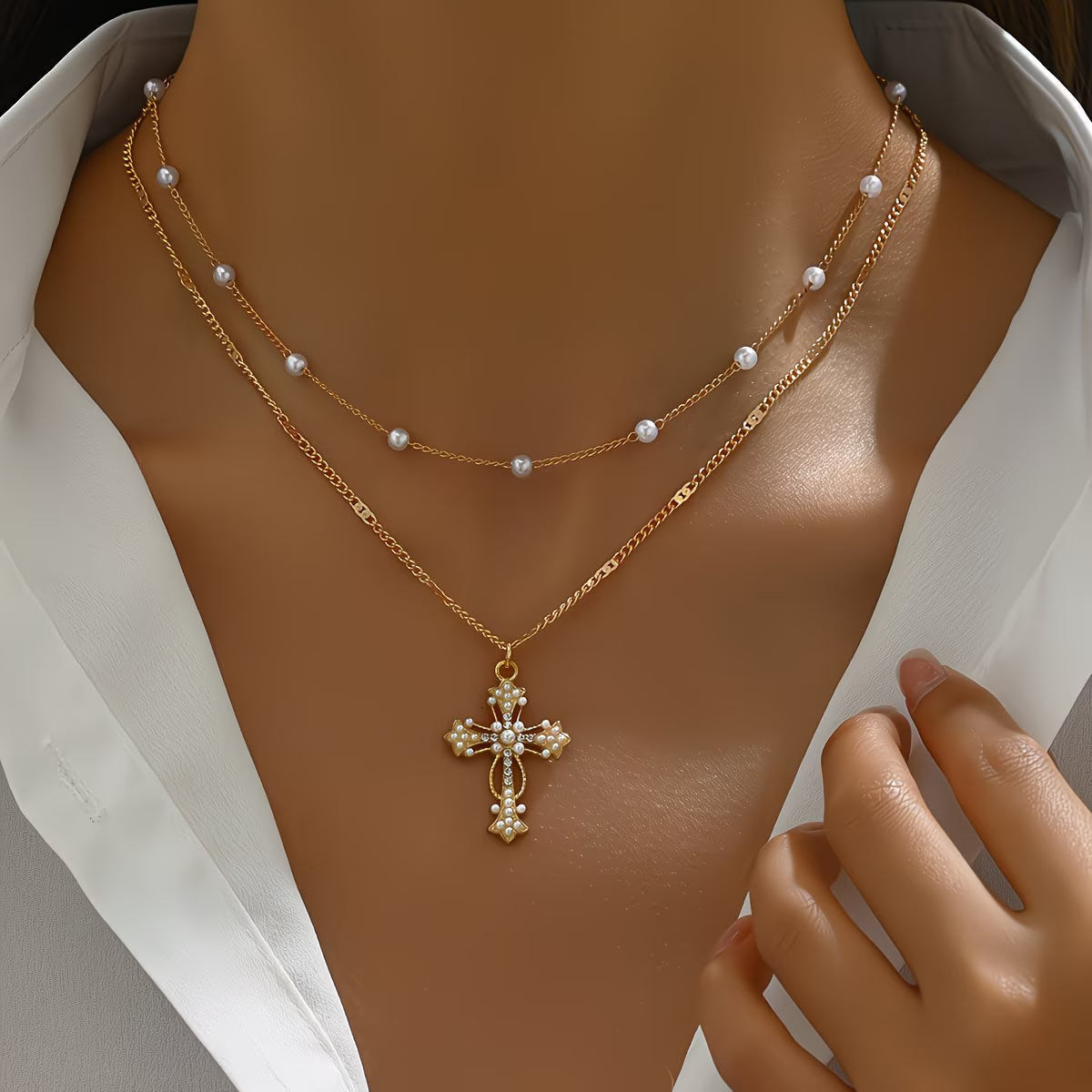 Collar colgante Cruz de múltiples capas