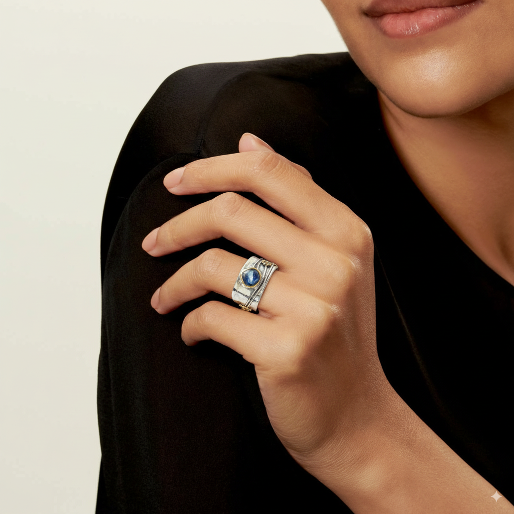 Anillo Zafiro Azul Vintage Plateado