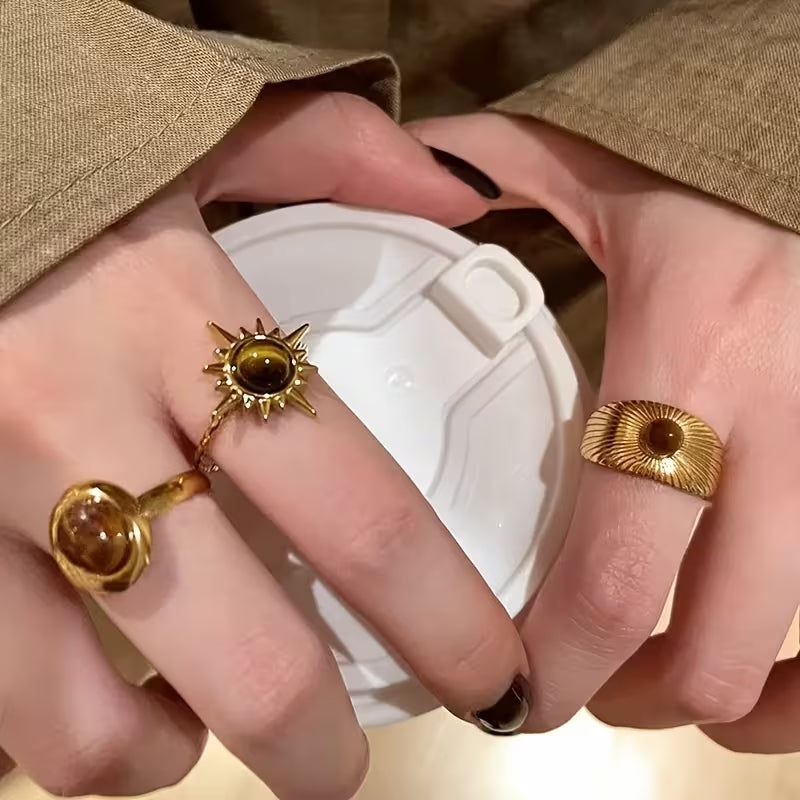 Set x 6 anillos de piedra de ojo de tigre