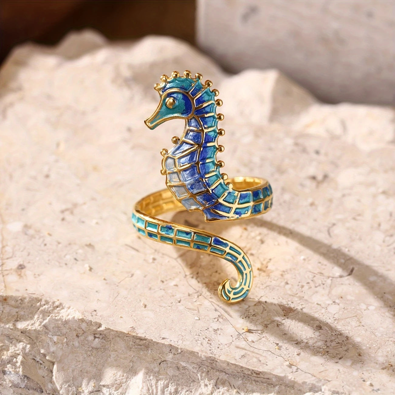 Anillo Ajustable Caballito de Mar Estilo Bohemio