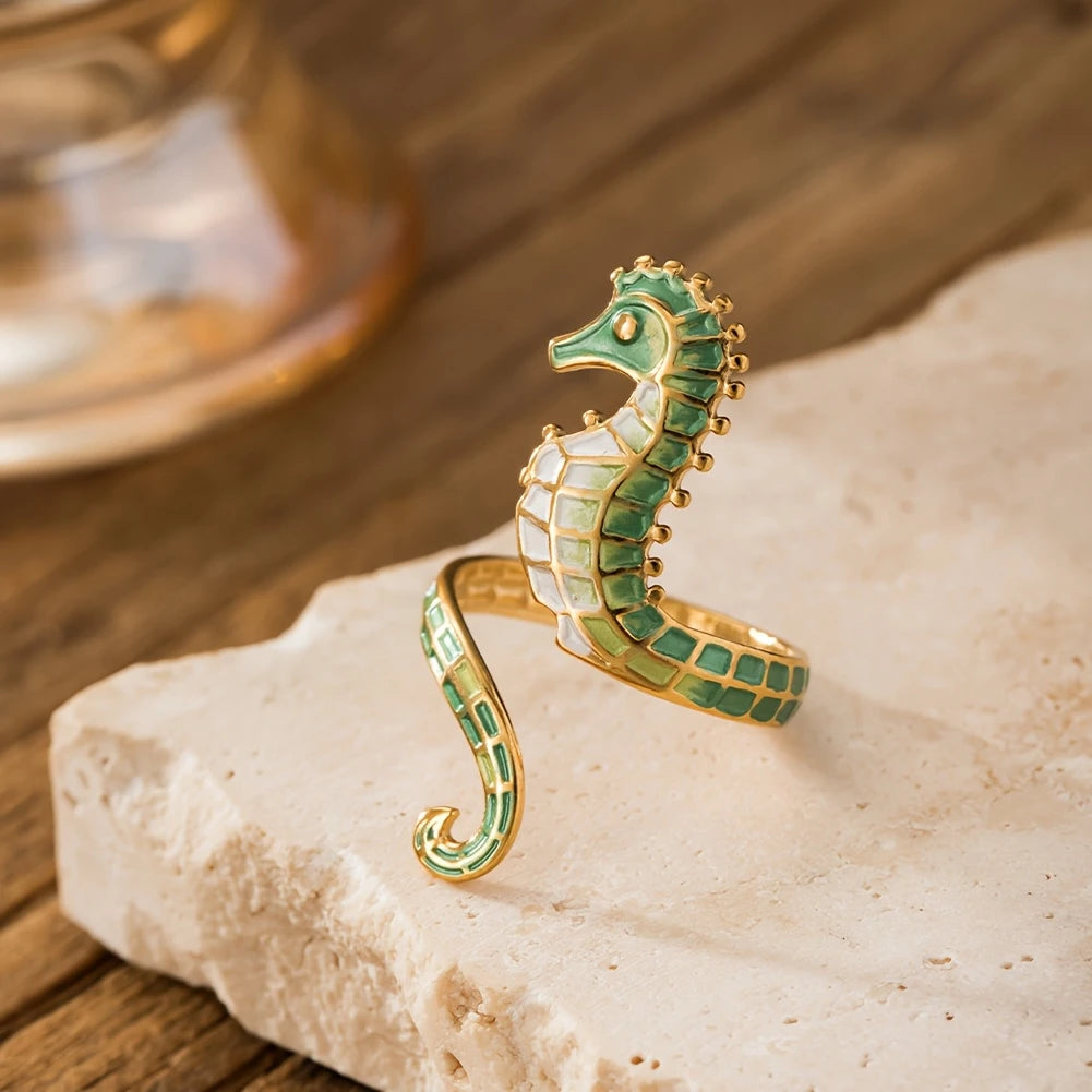 Anillo Ajustable Caballito de Mar Estilo Bohemio