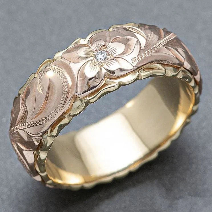 Anillo vintage de flor de rosa en oro