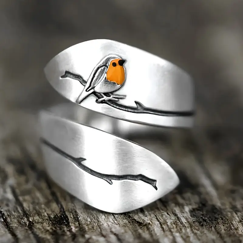 Anillo ajustable de pájaro en plata