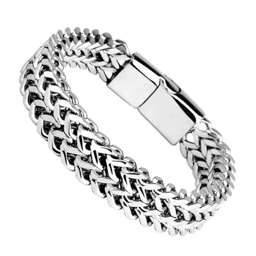 Pulsera Doble de Acero Eslabón Trenzado Grueso