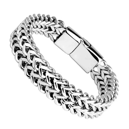 Pulsera Doble de Acero Eslabón Trenzado Grueso