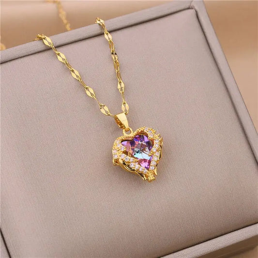 Collar Corazón del Océano con Cristal