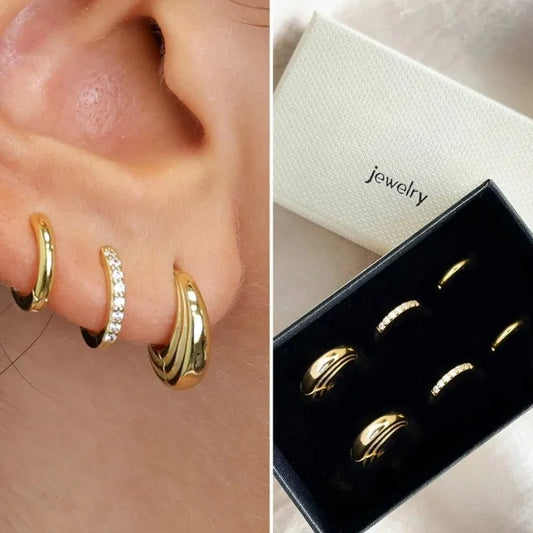 Set 3 Pares de Pendientes de Acero con Zirconia
