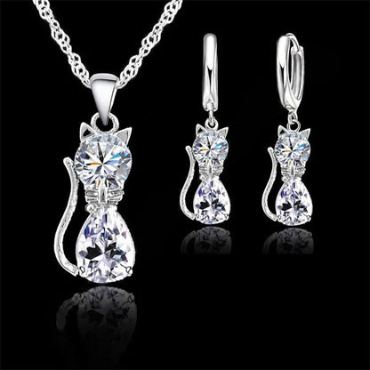 Collar y Pendientes de Gato con Zirconia