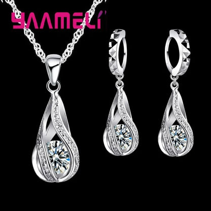 Set Collar y Aretes Gota de Rocío Cristal