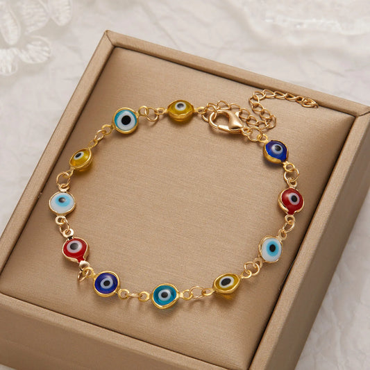 Pulsera Ojo Turco de la Suerte y Protección Dorada Ajustable