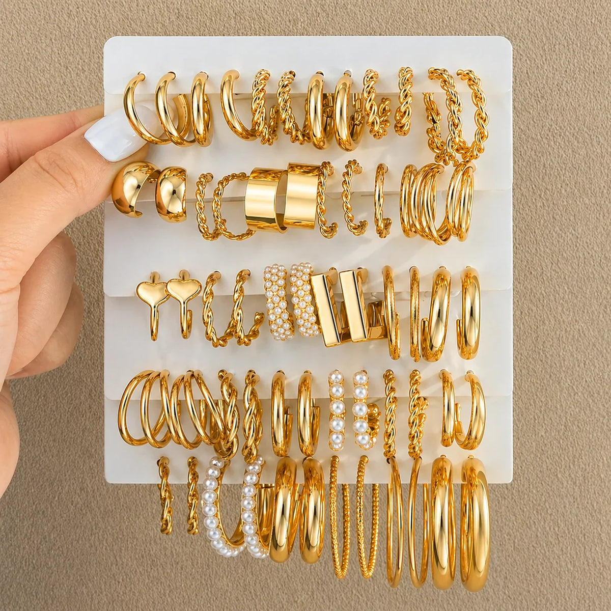 Set de Pendientes Perla Vintage Doradas