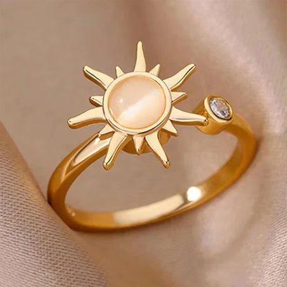 Anillo Sol Ajustable con Piedra Ojo de Gato y Zirconia