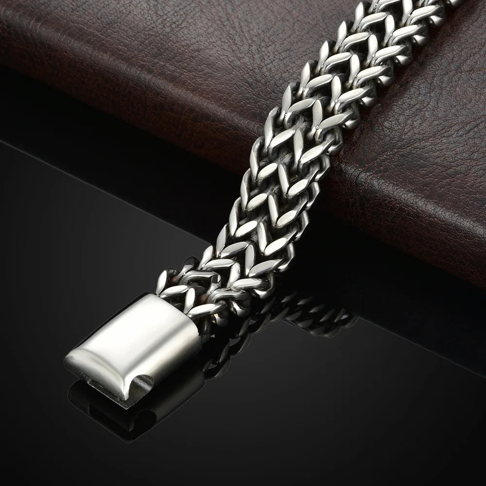 Pulsera Doble de Acero Eslabón Trenzado Grueso