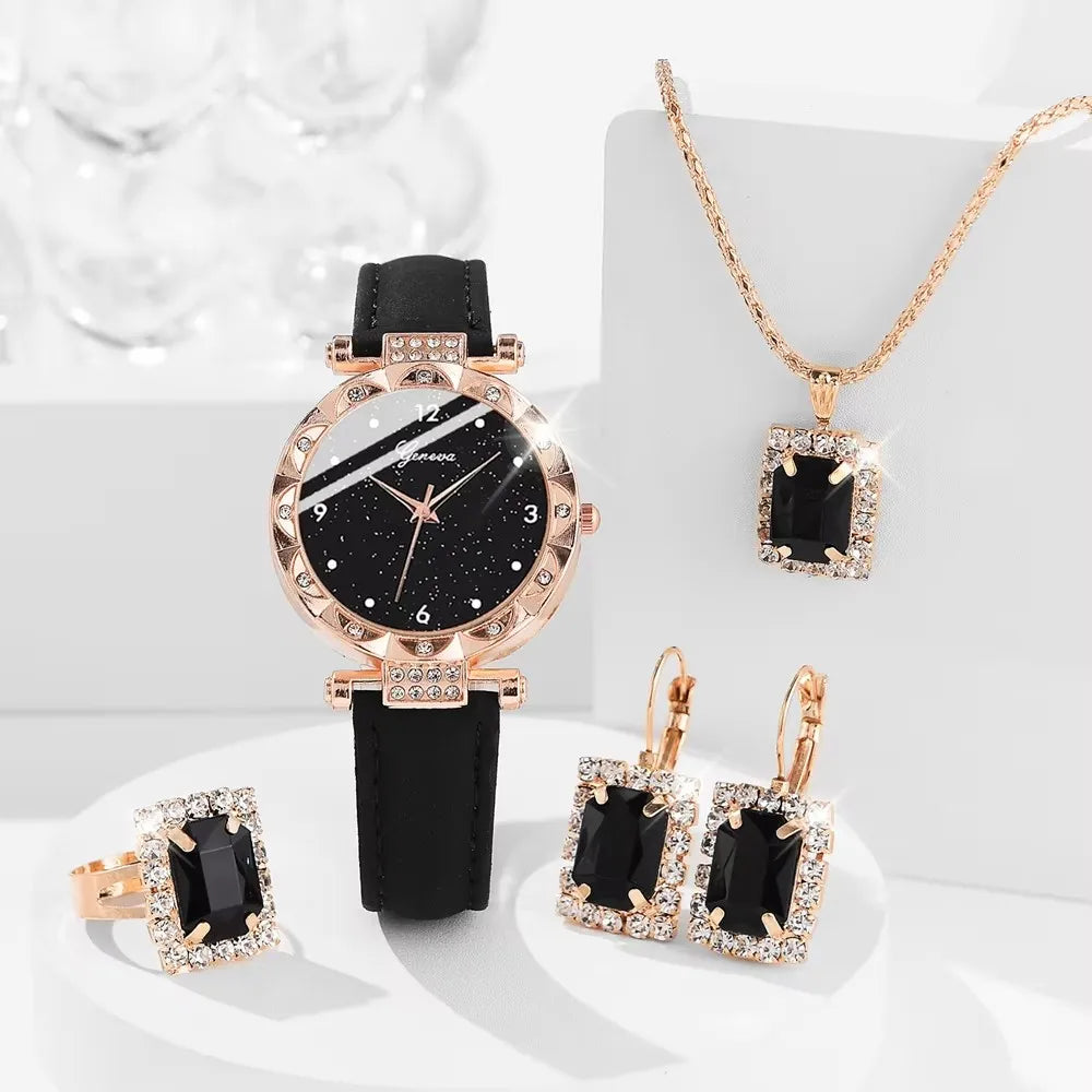 Set Completo Glamour: Reloj, Collar, Aretes, Anillo + Pulseras