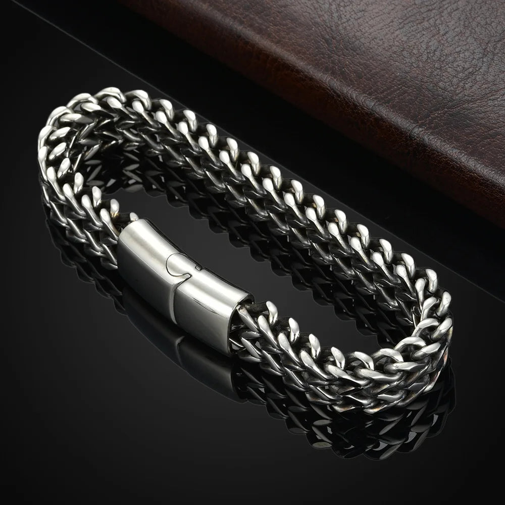 Pulsera Doble de Acero Eslabón Trenzado Grueso