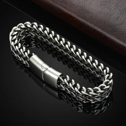 Pulsera Doble de Acero Eslabón Trenzado Grueso
