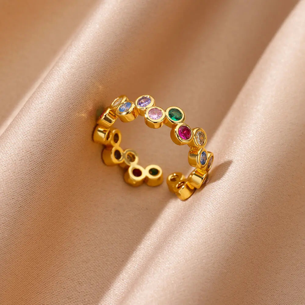 Anillo Corazón Geométrico Ajustable con Zirconias