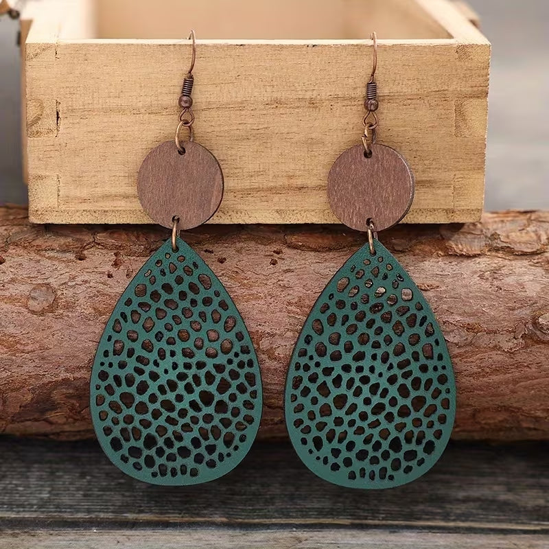 Pendientes de Cuero Estilo Vintage con Calado