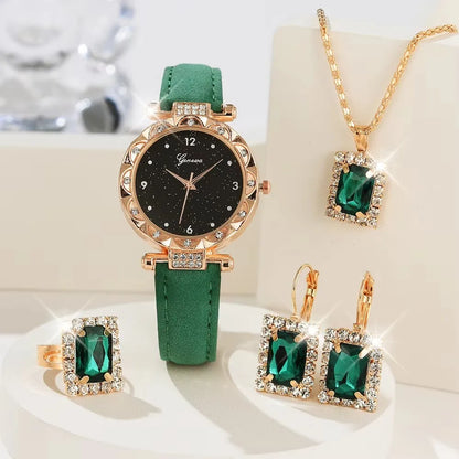 Set Completo Glamour: Reloj, Collar, Aretes, Anillo + Pulseras