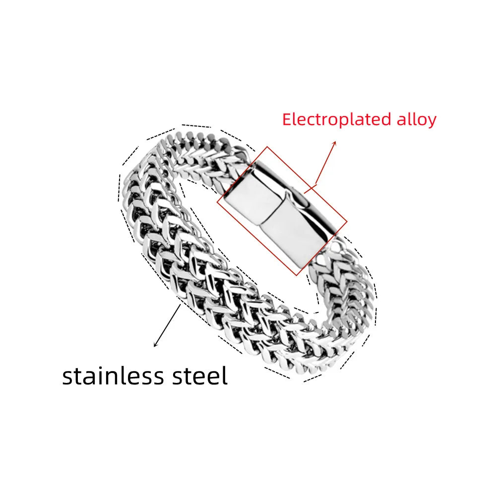 Pulsera Doble de Acero Eslabón Trenzado Grueso
