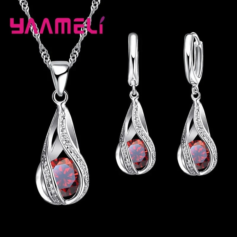 Set Collar y Aretes Gota de Rocío Cristal