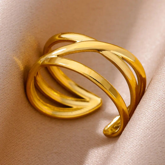 Anillo Dorado Boho Ajustable Multilínea