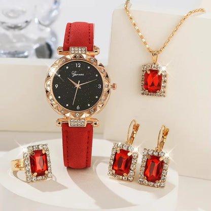 Set Completo Glamour: Reloj, Collar, Aretes, Anillo + Pulseras