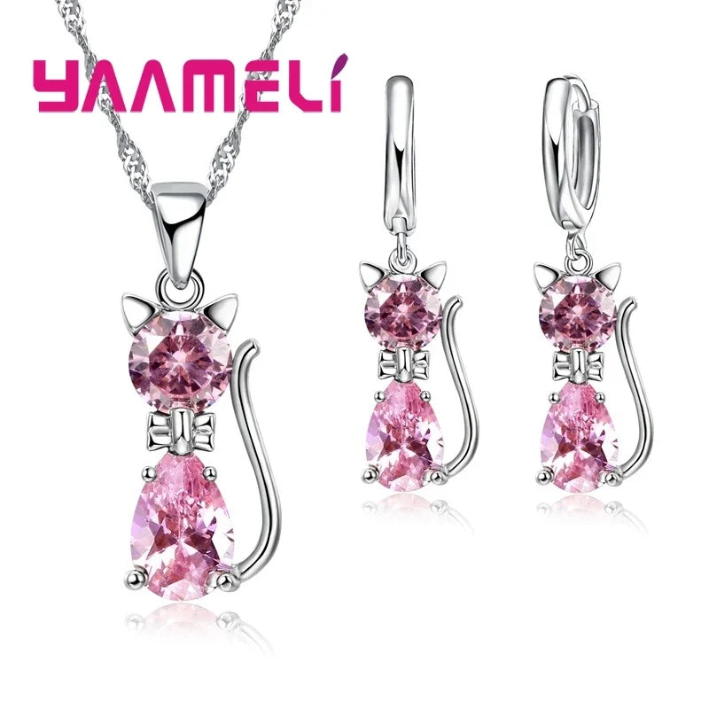 Collar y Pendientes de Gato con Zirconia