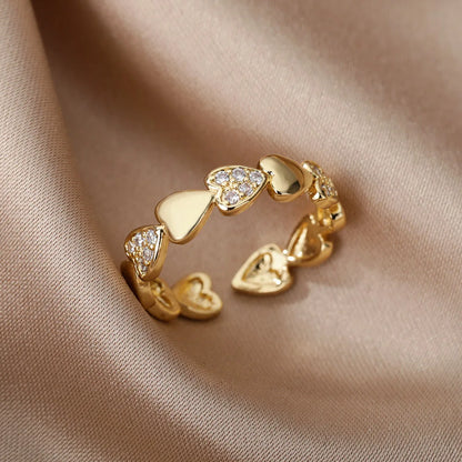 Anillo Corazón Geométrico Ajustable con Zirconias