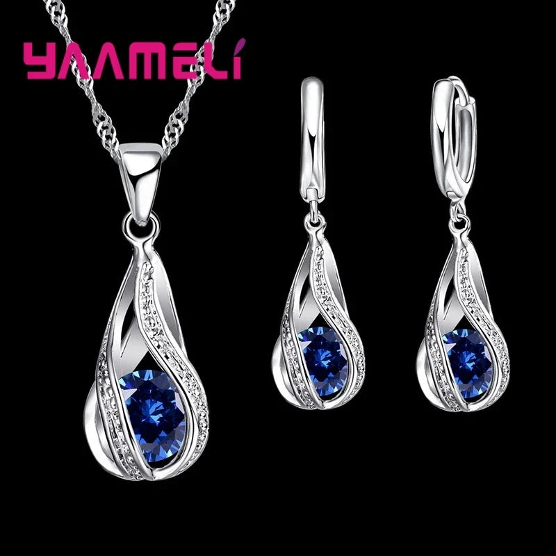 Set Collar y Aretes Gota de Rocío Cristal