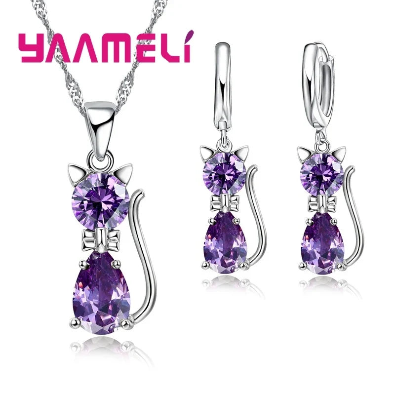 Collar y Pendientes de Gato con Zirconia