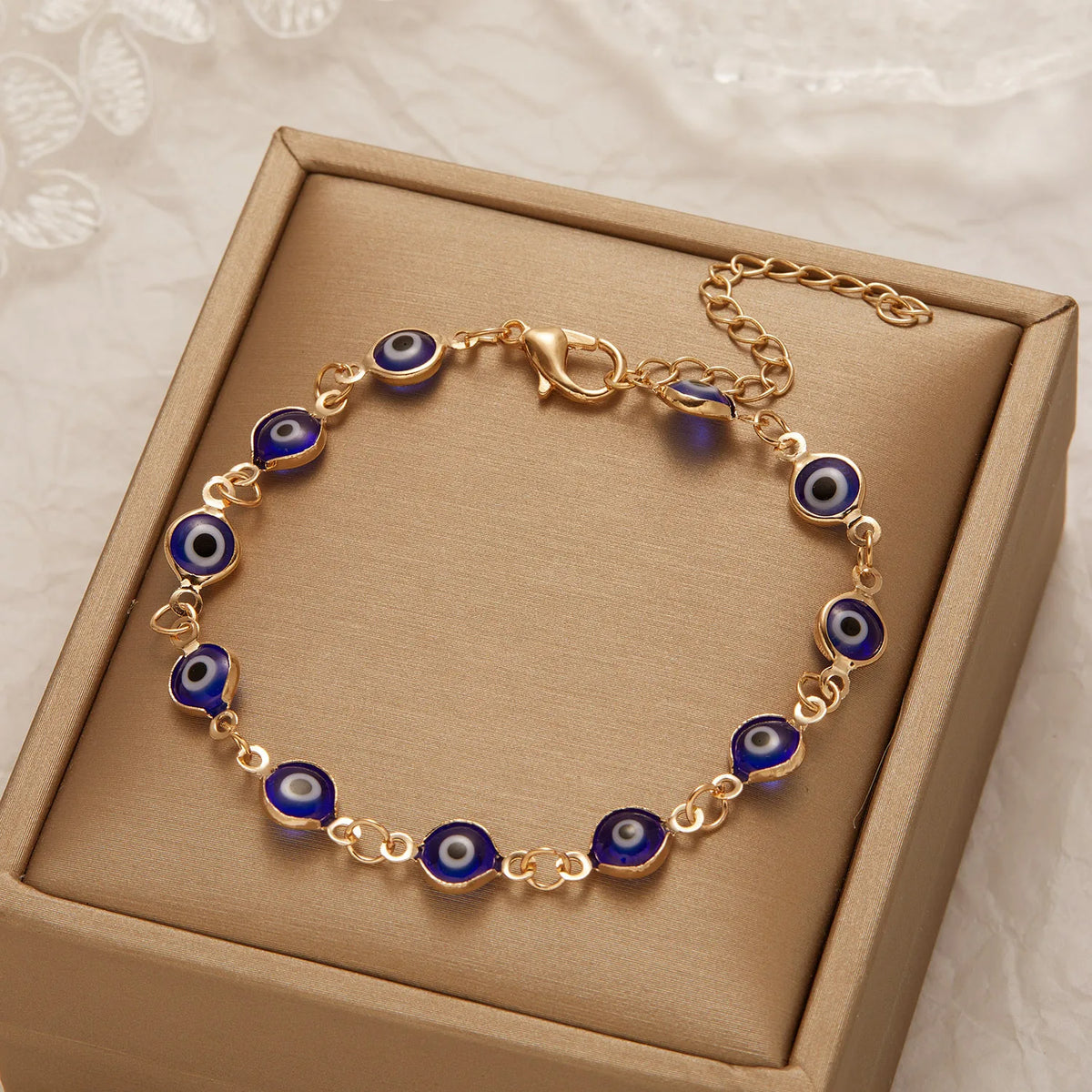 Pulsera Ojo Turco de la Suerte y Protección Dorada Ajustable