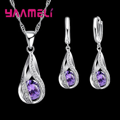 Set Collar y Aretes Gota de Rocío Cristal