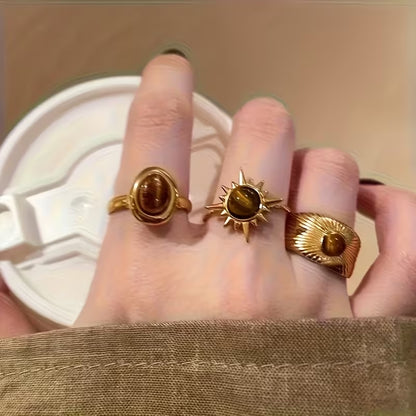 Set x 6 anillos de piedra de ojo de tigre