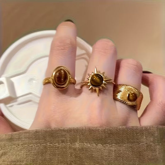 Set x 6 anillos de piedra de ojo de tigre