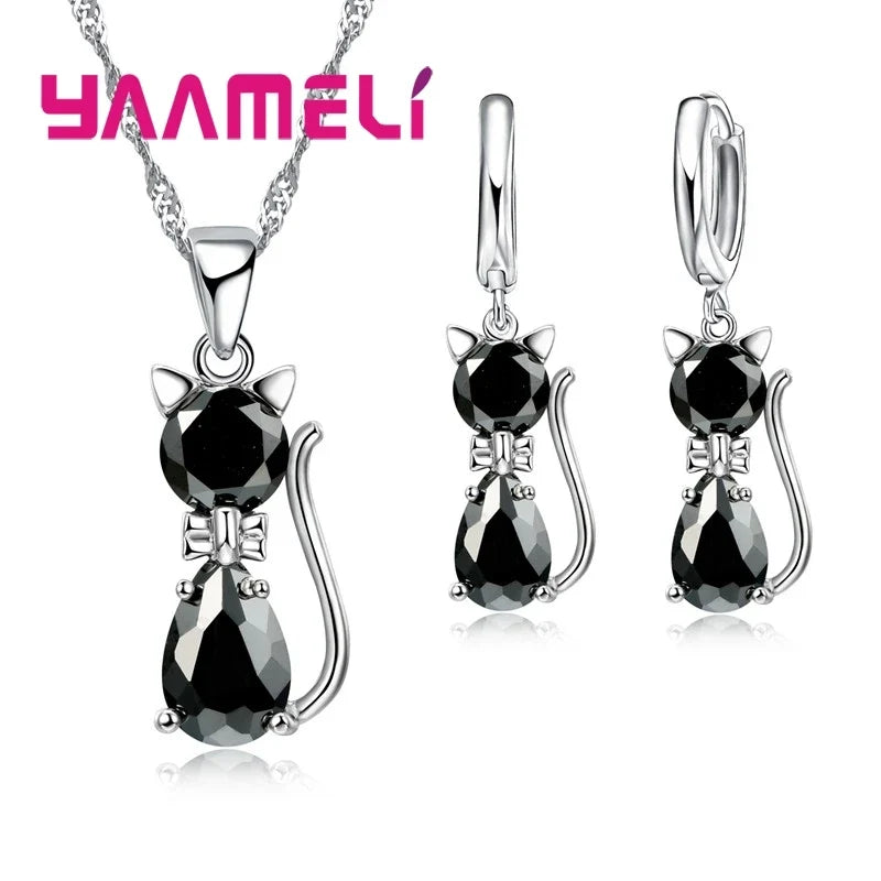Collar y Pendientes de Gato con Zirconia